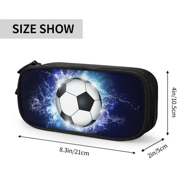 Soccer Pencil Case Blue with Zipper, Spacious and Durable Soccer Theme Sports Pencil Case
