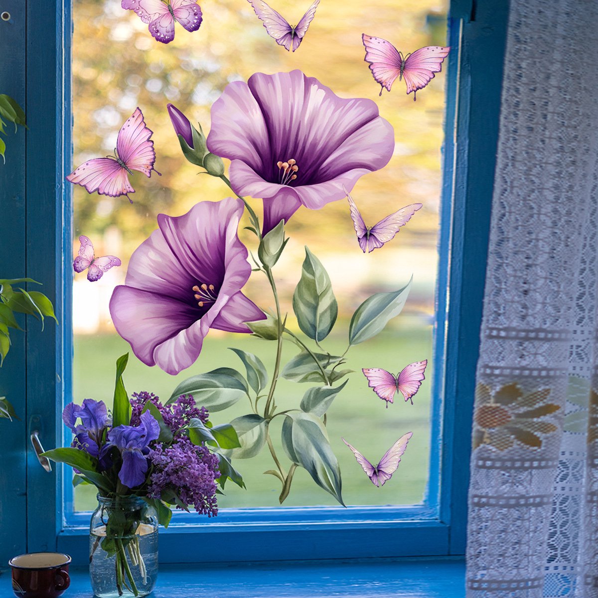 Static window sticker - window sticker - Wall decoration - 30*30cm - flower plant - PVC - D