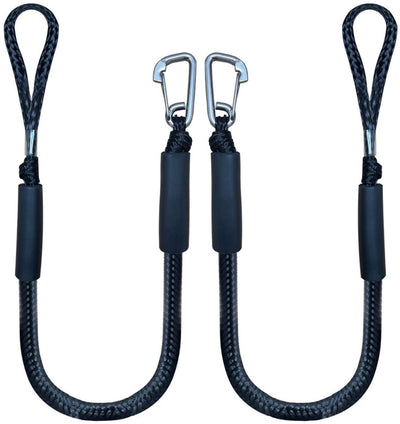 Mooring Rope Boat Equipment - 2 Pieces - Extendable 1.2 - 1.7M - Mooring Rope for Boats - Black - Mooring Rope - Boat Rope - Boat Accessories for Boats Dock - Dock Line with Hooks - For Boats, Kayaks, Jet Skis, Pontoons, Canoes