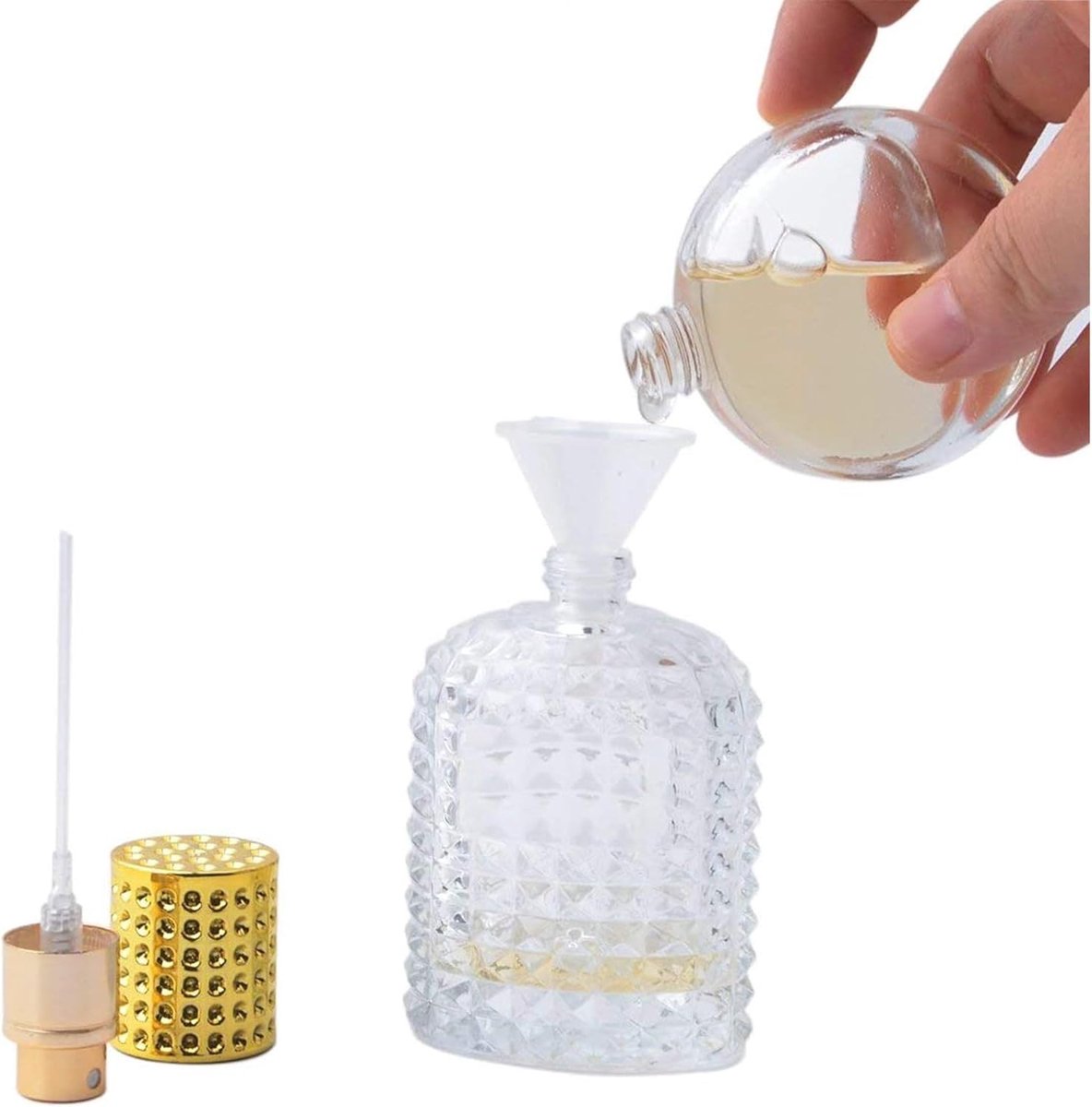 Mini perfume bottles - 50ml - Empty spray bottle - Travel bottle - Perfume atomizer - Perfume bottles - Refillable - Gold - Transparent - Glass - For travel, going out, handbags