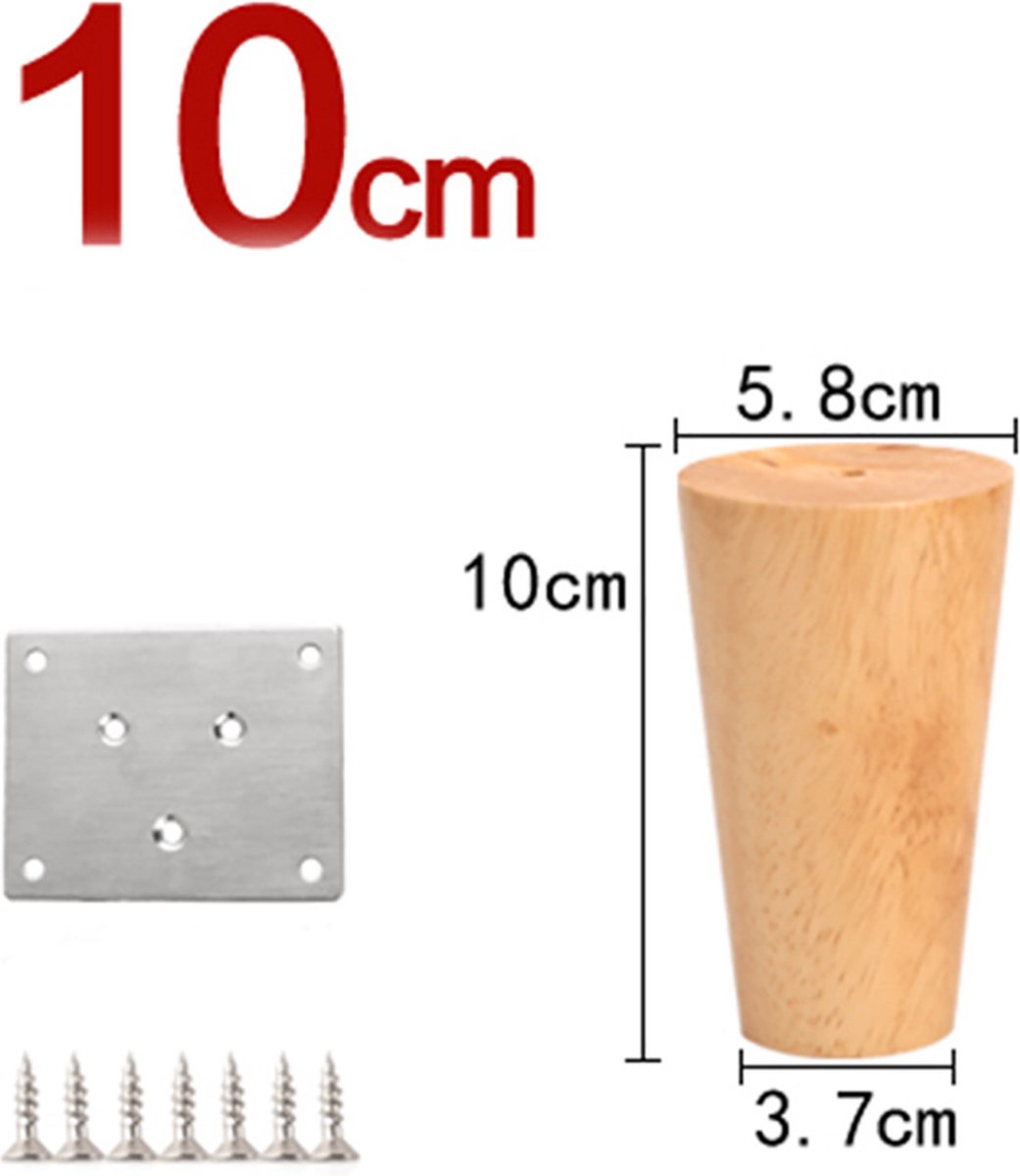 4 pieces - Furniture leg - Wooden furniture leg - Furniture Legs - wood color - wooden - 10 cm