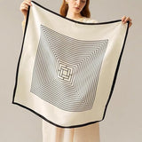 Women's Scarf - Scarves - Stole - Square Scarf - Satin Silk - Polyester - 70*70 cm - Black and White - Fashion Scarves - Front View