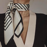 Women's Scarf - Scarves - Stole - Square Scarf - Satin Silk - Polyester - 70*70 cm - Black and White - Fashion Scarves - Top-Down View