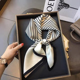 Women's Scarf - Scarves - Stole - Square Scarf - Satin Silk - Polyester - 70*70 cm - Black and White - Fashion Scarves - 45-Degree Angle