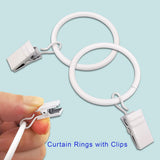 Curtain rings - 45 pieces - Inner diameter 3.8CM - White - Curtain clips for curtain rods - Metal clamps with clip - Hooks for shower curtains, towels, tea towels and dishcloths - Curtain hooks - Curtain hooks - Front View