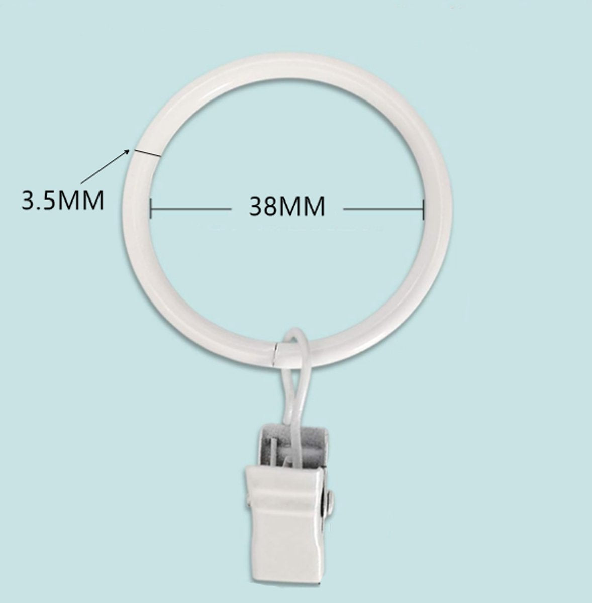 Curtain rings - 45 pieces - Inner diameter 3.8CM - White - Curtain clips for curtain rods - Metal clamps with clip - Hooks for shower curtains, towels, tea towels and dishcloths - Curtain hooks - Curtain hooks