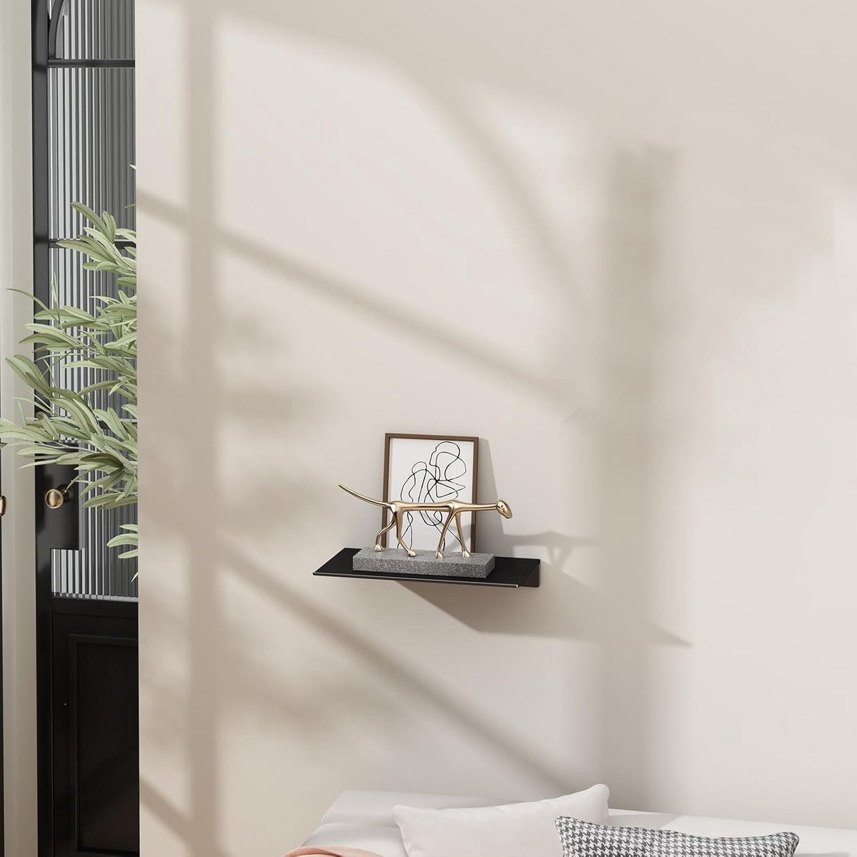 Bathroom shelf - Wall shelf - for wall storage - for bathroom, living room, kitchen, bedroom - 20*12*3cm - Space Aluminum - black - no drilling required