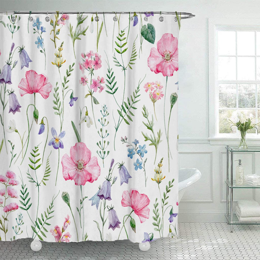 Shower curtain - 90x180cm - Watercolor Flower Plant Tropical Leaf - Polyester - Color - Printed - Anti-mold - Waterproof