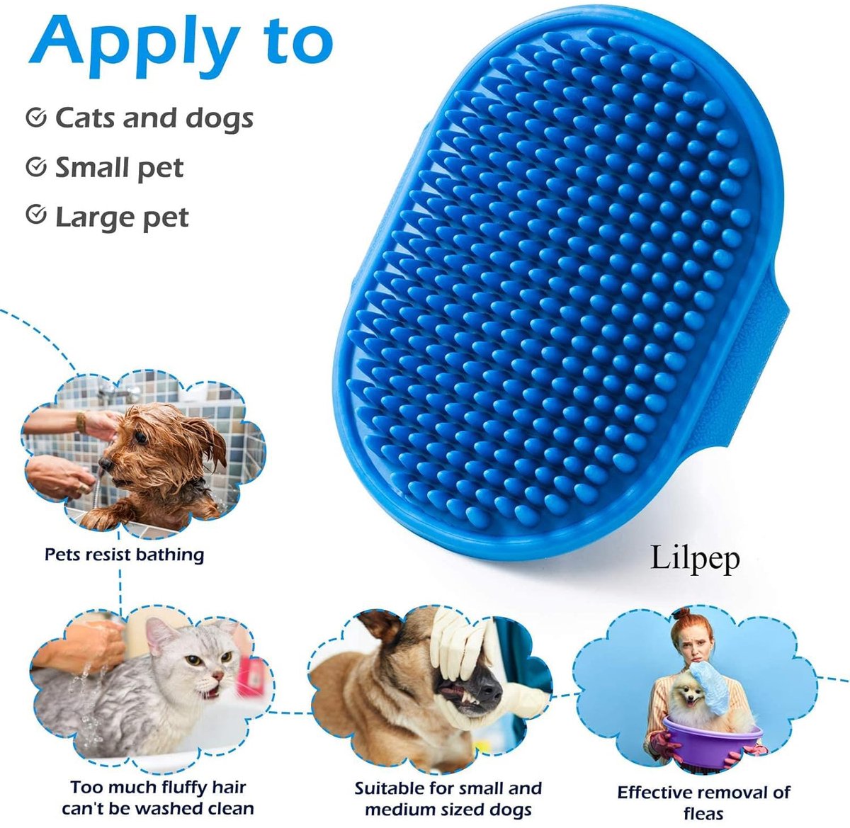 Pet Hair Remover - 2 Pieces - Cat Comb - Pet Hair Remover - Pet Grooming Gloves - Pet Silent Hair Removal Gloves - Dog Brush - Cat Brush - Reusable - For Small, Medium and Large Pets - Blue+Pink