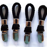 4 pieces - Towel clip - Towel rack - Kitchen towel clips - 11.5*2.3 cm - Black - Multifunctional clips - Suitable for home cupboards and bathrooms - Towel clip made of cotton rope