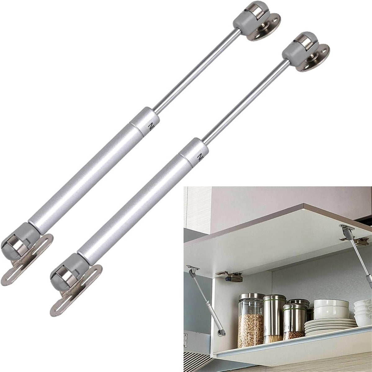 2 pieces - Gas Spring - Softclose Door Fitting - 120N - Zinc Alloy - Silver - Telescopic Cabinet Door Gas Spring - Hydraulic Support - Door Lift Damper for Cabinet Door or Flap