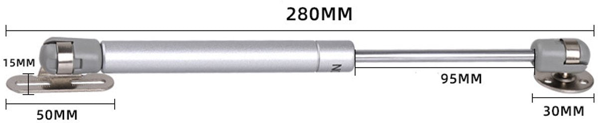2 pieces - Gas Spring - Softclose Door Fitting - 120N - Zinc Alloy - Silver - Telescopic Cabinet Door Gas Spring - Hydraulic Support - Door Lift Damper for Cabinet Door or Flap