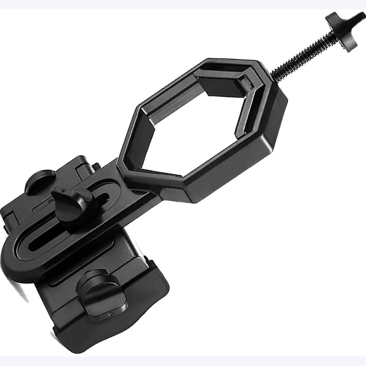 Universal Phone Holder for Telescope - For Eyepiece Diameter Ø 2.5 - 4.8cm - Mobile Phone Adapter Mount - Clip-on Design - For Spotter's Binoculars / Telescope - Adjustable - Black - ABS and Aluminum Alloy