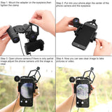 Universal Phone Holder for Telescope - For Eyepiece Diameter Ø 2.5 - 4.8cm - Mobile Phone Adapter Mount - Clip-on Design - For Spotter's Binoculars / Telescope - Adjustable - Black - ABS and Aluminum Alloy