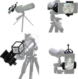 Universal Phone Holder for Telescope - For Eyepiece Diameter Ø 2.5 - 4.8cm - Mobile Phone Adapter Mount - Clip-on Design - For Spotter's Binoculars / Telescope - Adjustable - Black - ABS and Aluminum Alloy