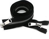 Zipper - Pack of 2 - Two-way zipper - Double slider - Divisible - Silver teeth - Black, silver - No. 5 70 cm - For jackets and coats