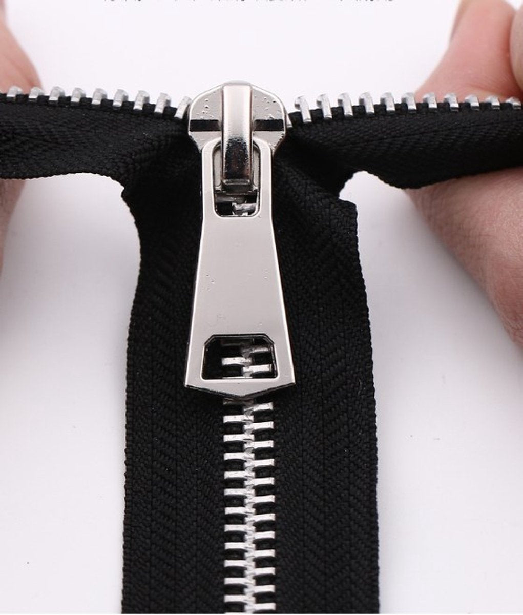 Zipper - Pack of 2 - Two-way zipper - Double slider - Divisible - Silver teeth - Black, silver - No. 5 70 cm - For jackets and coats