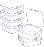 6 Pieces - Small Clear Plastic Storage Box Containers with Hinged Lids - L 5.5 x W 5.5 x H 2cm - Mini Boxes for Pills, Beads, Jewelry & Hobby Items - Stackable Mini Tubs - Transparent