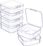 6 Pieces - Small Clear Plastic Storage Box Containers with Hinged Lids - L 5.5 x W 5.5 x H 2cm - Mini Boxes for Pills, Beads, Jewelry & Hobby Items - Stackable Mini Tubs - Transparent