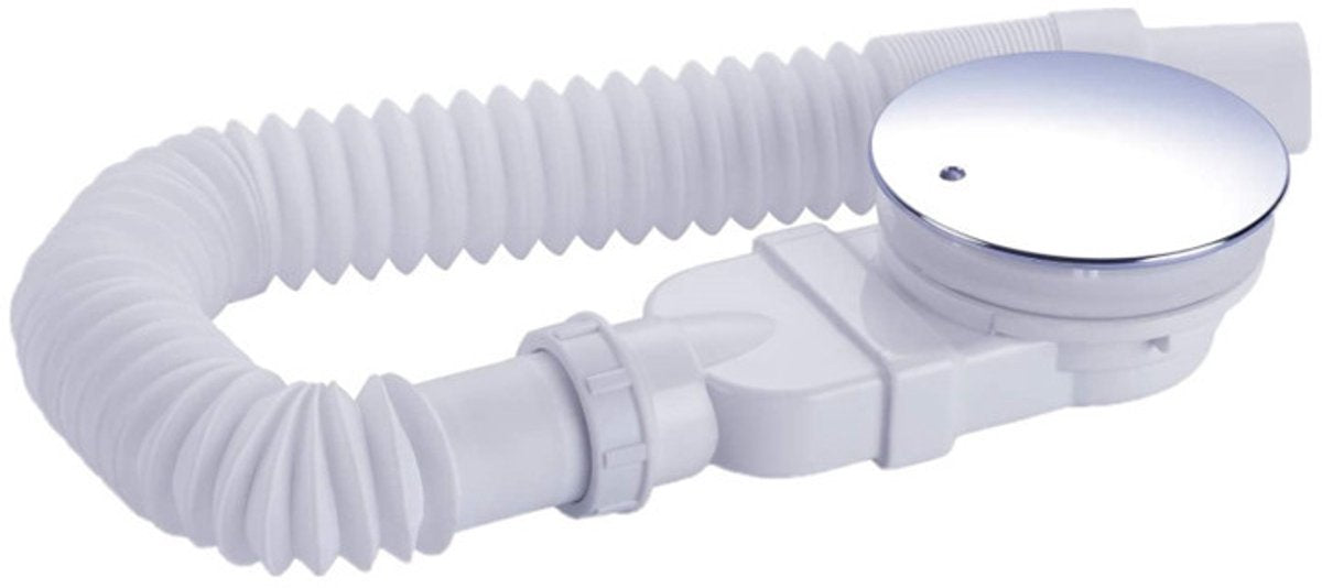 Shower tray siphon - Shower tray drains - Flat shower tray - Extra flat shower tray siphon - Drain set - Shower tray siphon - Shower tray siphon flat - For flat shower trays - Silver and white - Plastic