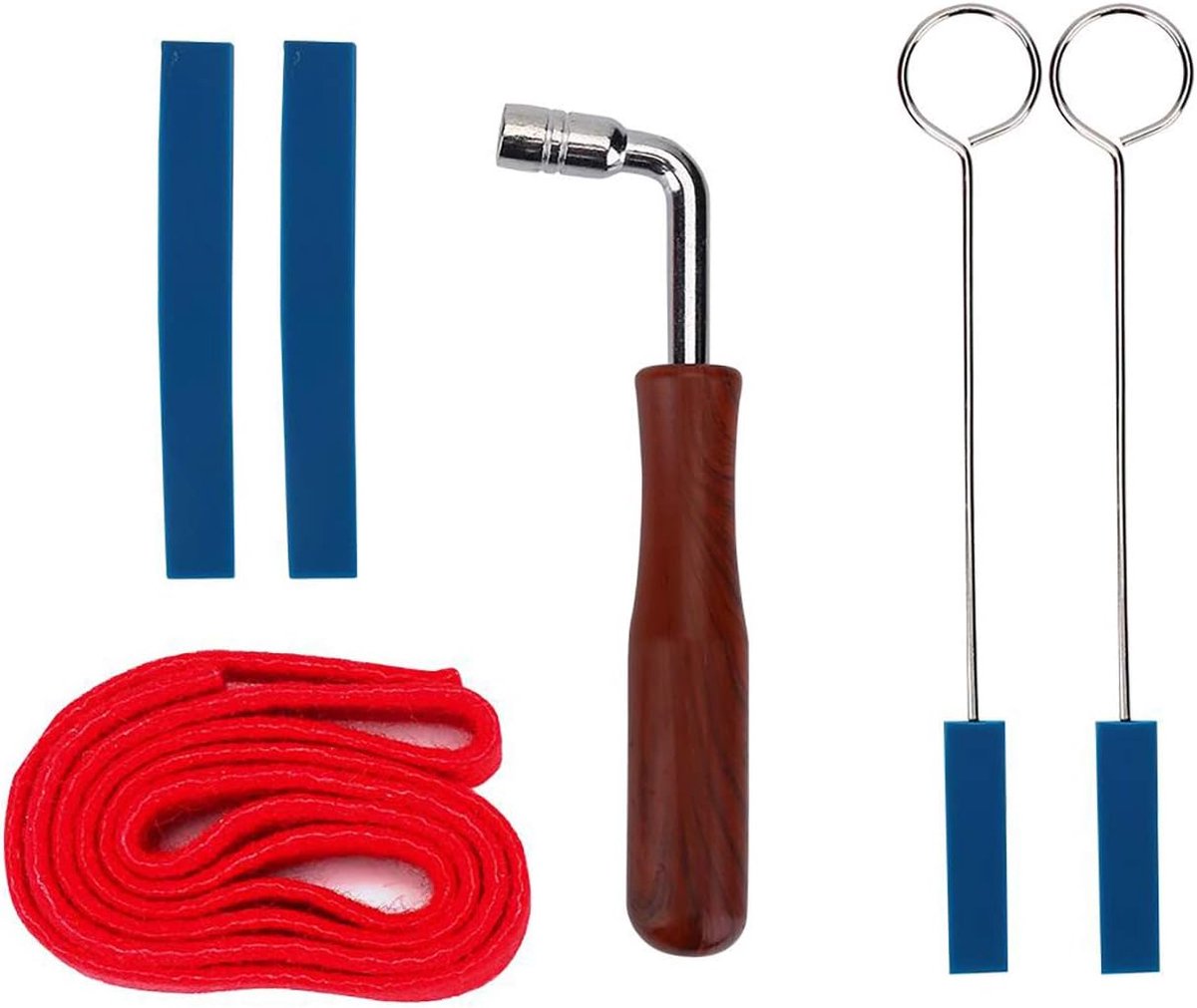 Professional Piano Tuning Kit - Set of 6 - 1x Piano Tuning Hammer, 2x Long Dampers, 2x Short Mutes with Handle, 1x Temperament Strip - Piano Tuner Tool - Professional Metal Rubber Tuning Mute Kit - Blue
