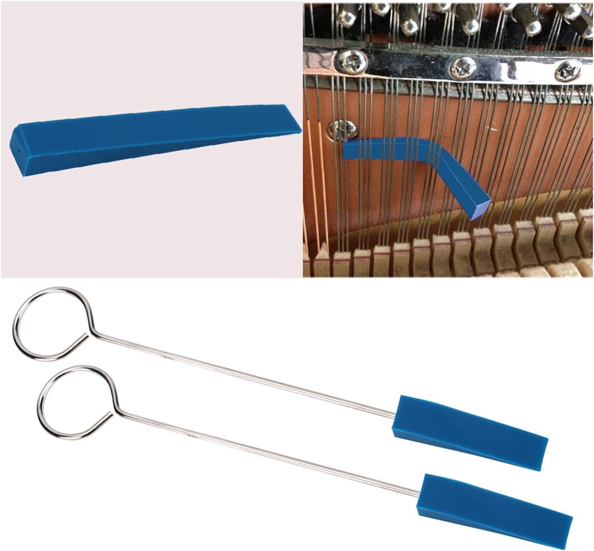 Professional Piano Tuning Kit - Set of 6 - 1x Piano Tuning Hammer, 2x Long Dampers, 2x Short Mutes with Handle, 1x Temperament Strip - Piano Tuner Tool - Professional Metal Rubber Tuning Mute Kit - Blue
