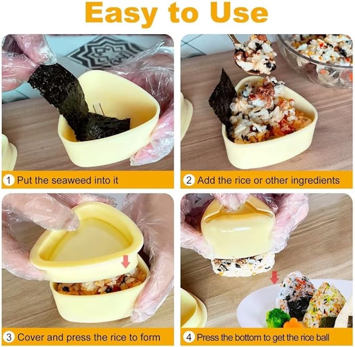 2-Piece Set - Onigiri Mold - Onigiri Mould - Onigiri Shape - Triangular Rice Ball Mold - PP - 7*7.5*4 CM - Rice Former - Yellow - Kitchen Tools - Sushi Maker