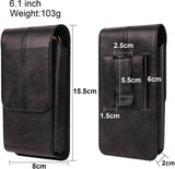 Phone Bag - Black - 15.5*8*2cm - PU Leather - For 6.1 Inch Mobile Phones - With Belt Clip - With Credit Card Slot - Phone Holder Belt Men - Waist Bag - Outdoor Belt Bag - Suitable for Hiking/Outdoor Sports - Front View