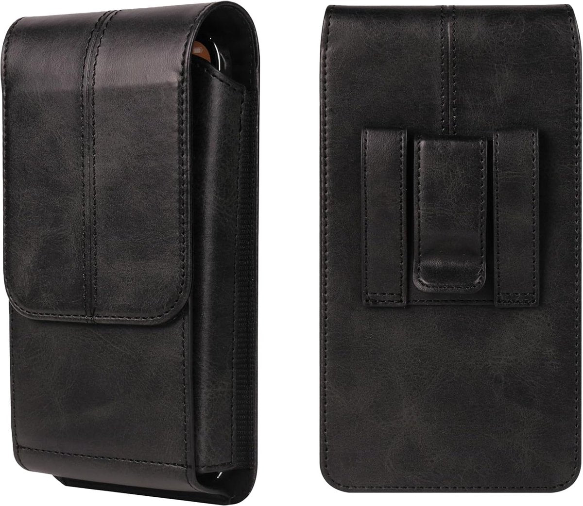 Phone Bag - Black - 15.5*8*2cm - PU Leather - For 6.1 Inch Mobile Phones - With Belt Clip - With Credit Card Slot - Phone Holder Belt Men - Waist Bag - Outdoor Belt Bag - Suitable for Hiking/Outdoor Sports