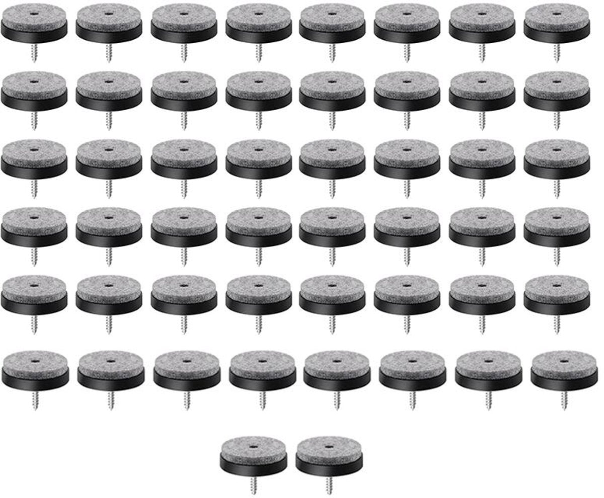 Felt Pads with Screw - Pack of 50 - Floor Protectors - Felt - Furniture Protectors - Anti-Scratch Furniture Coasters - Protective Felt - Round - Against Floor Scratches - Furniture Protection - Chair Leg Protectors - Under Furniture - 20 mm - Black