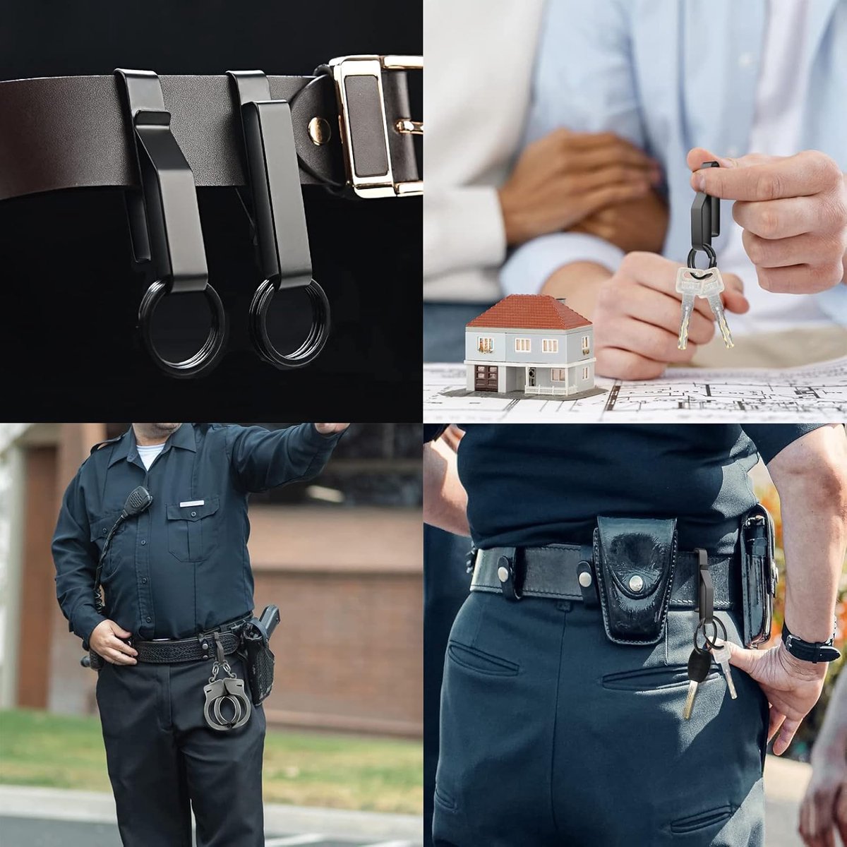 Keychain - 2 Pieces - Belt Keychain - Tactical Keychain - Duty Belt Keychain - Key Clip - Key Ring - Belt Clip - With Keyrings - Stealth Belt Loop Keychain Holder - 7.3*1.2*2.3 cm - Black