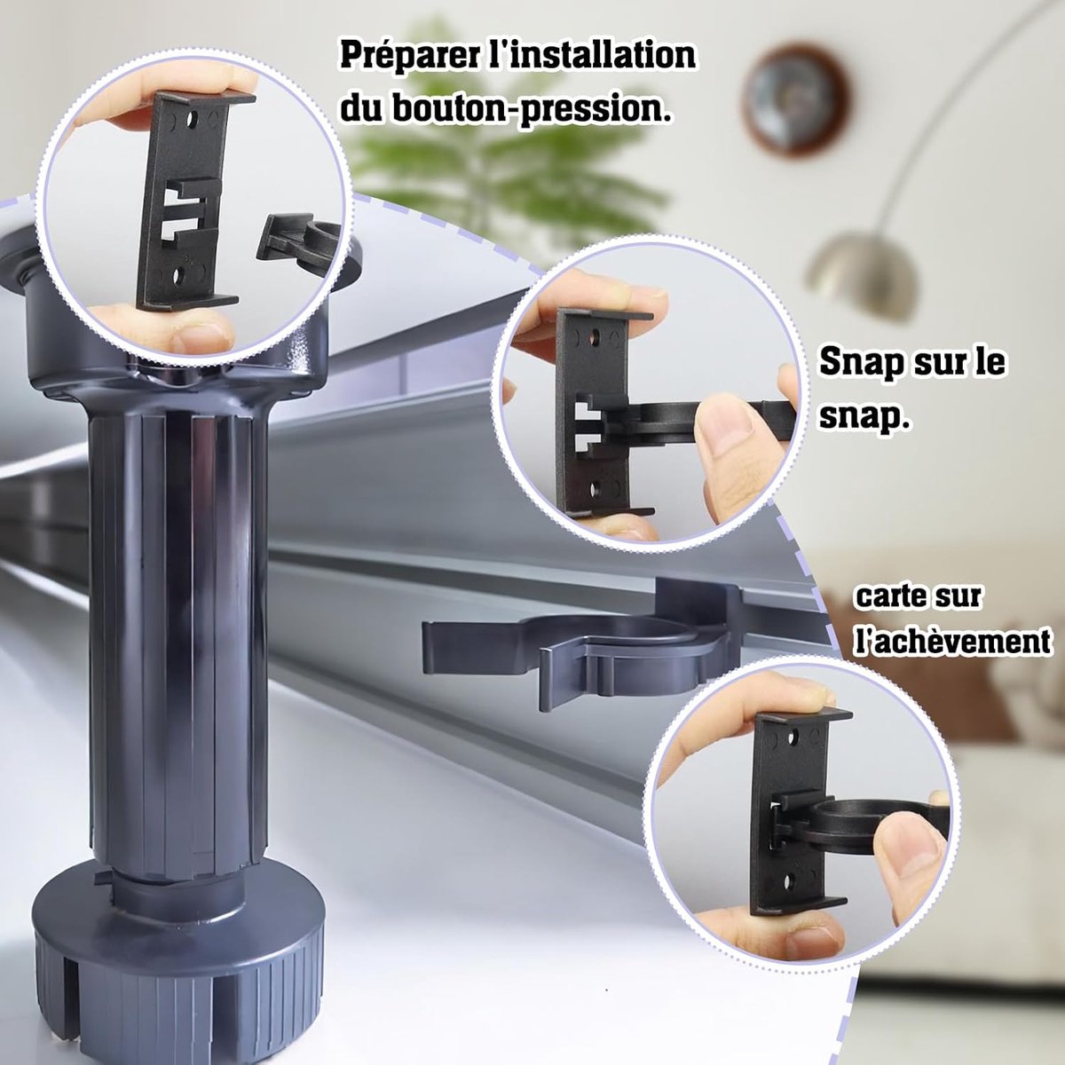 10 pieces - Skirting Clips - Kitchen Plinth Hooks - Kitchen Plinth Clips - for Kitchen Frames Fastening - black - plastic - for cabinet legs with a diameter of 2.6-2.8 cm - for sofa, table, bed, cabinet