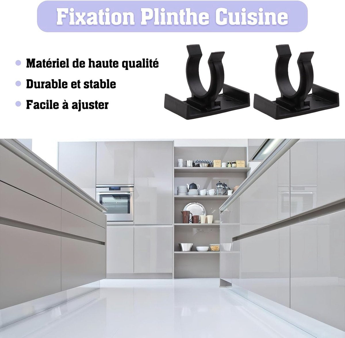 10 pieces - Skirting Clips - Kitchen Plinth Hooks - Kitchen Plinth Clips - for Kitchen Frames Fastening - black - plastic - for cabinet legs with a diameter of 2.6-2.8 cm - for sofa, table, bed, cabinet