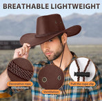 Beanie - Hat - Cowboy Hat - Hunter Hat - Polyester - Brown - 56-58 cm Head Circumference - Unisex - Wide Brim Hat