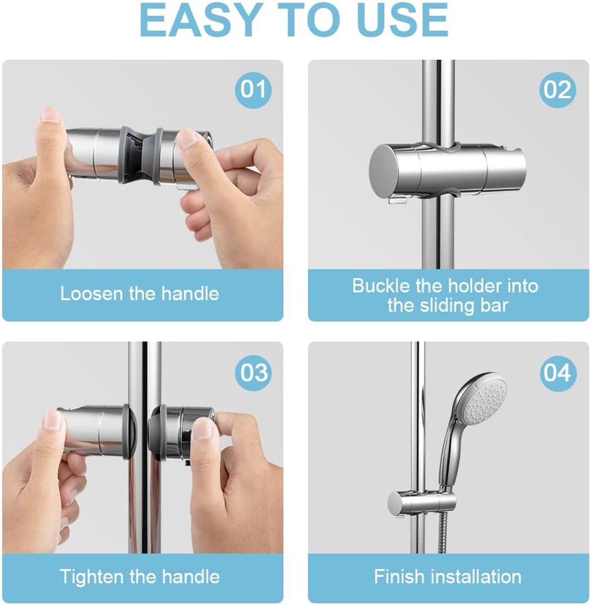 Shower Rail Slider - Hand Shower Bracket - ABS - Adjustable - Shower Head - Universal Shower Holder - Shower Head Holder - Hand Shower Holder - For Hand Shower or Shower Head for Bathroom - Suitable for Ø 18-25mm - Silver
