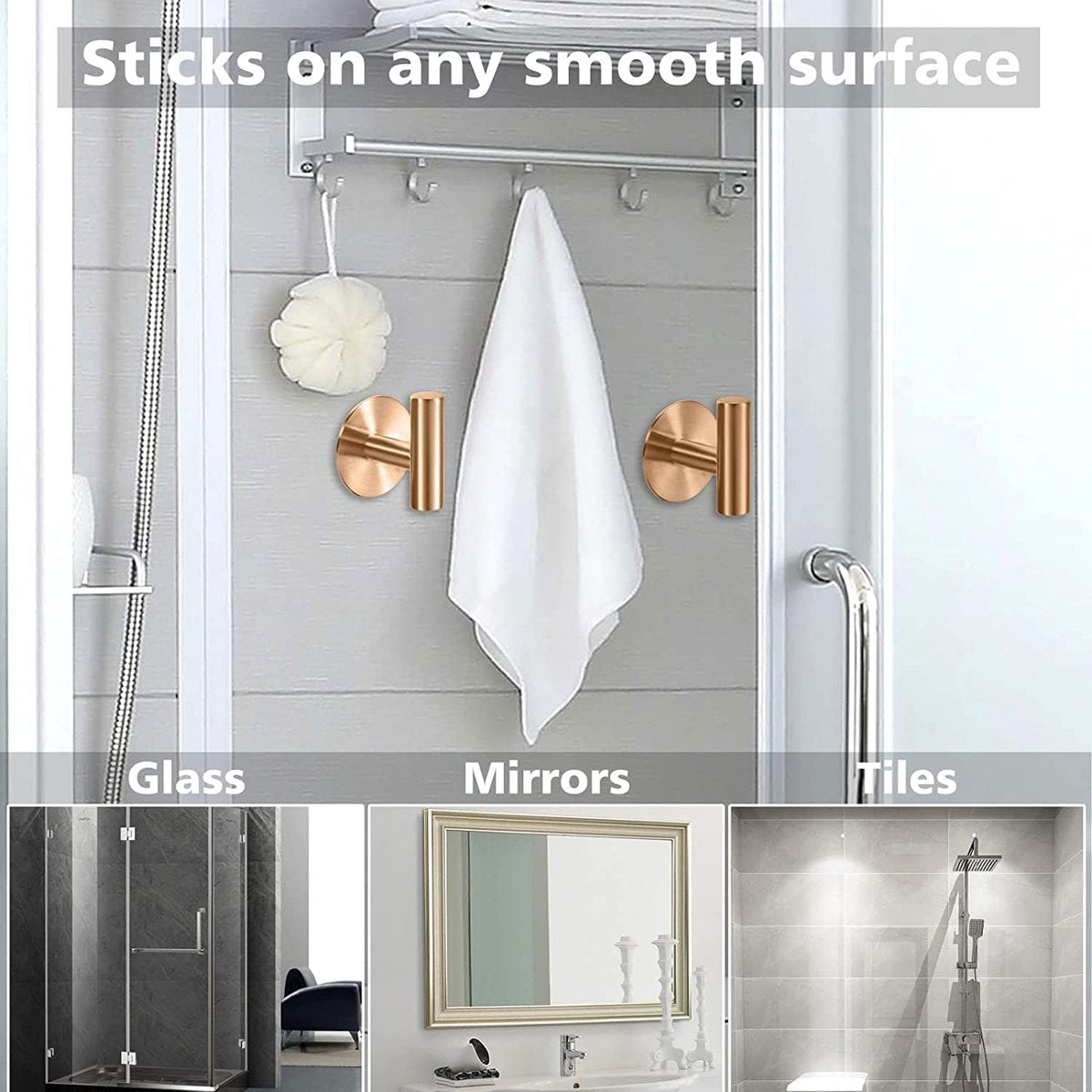 Self-adhesive Round Towel Hooks - 2 pieces - Hooks - 5×6.5×5.2 cm - Stainless Steel - Round Towel Hook - Rose Gold