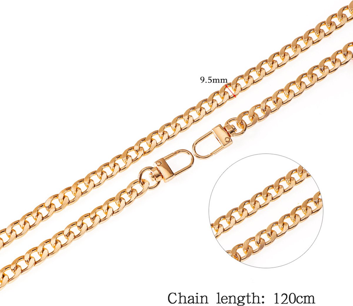 Pieces - Metal Chain - Chain - Bag Strap Chain - Bag Strap - Shoulder Strap - Handbag Strap - Bag Belt - Gold-colored, silver, black - 120cm*9.5mm - Metal