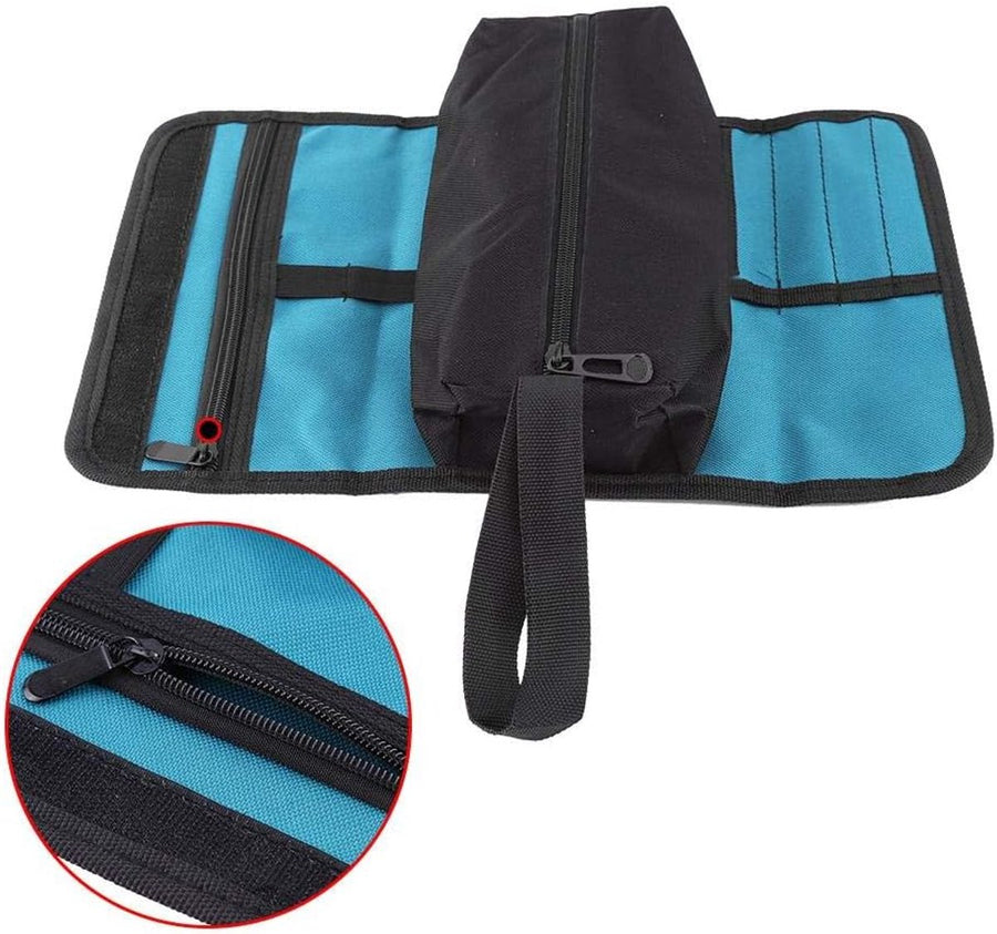 Tool roll - Tool bag - Tool pouch - Cosmetic bag - Storage bag - Tool bags - Universal - 24 x 36 cm - black/blue - Foldable - polyester - Suitable for electricians and technicians - with wrist strap