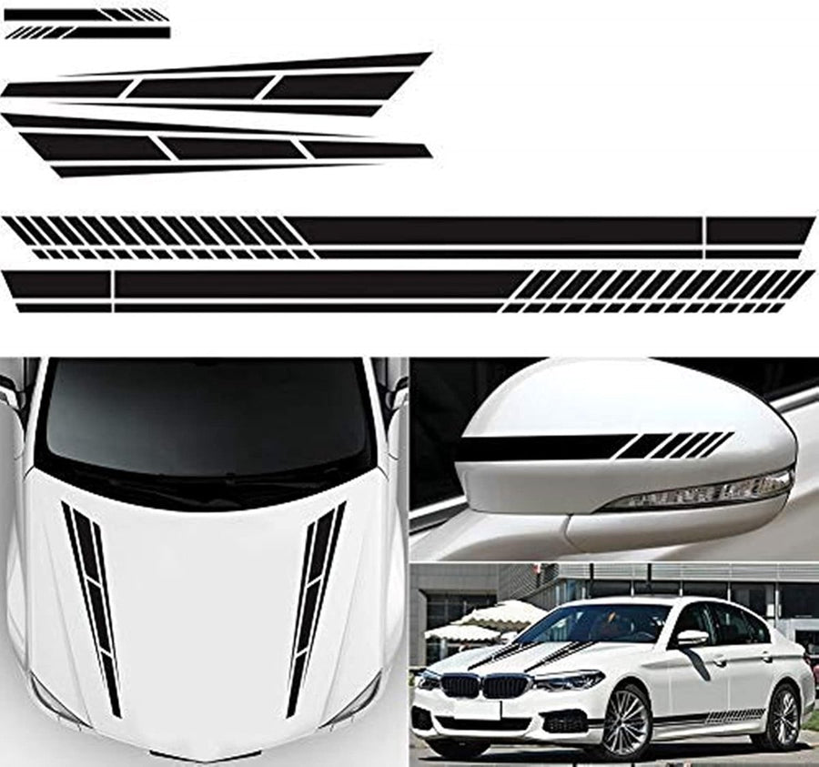 Car sticker - 6 pieces/3 pairs/1 set - Stripe side sticker - Graphic sticker - PET - Black - For car decoration