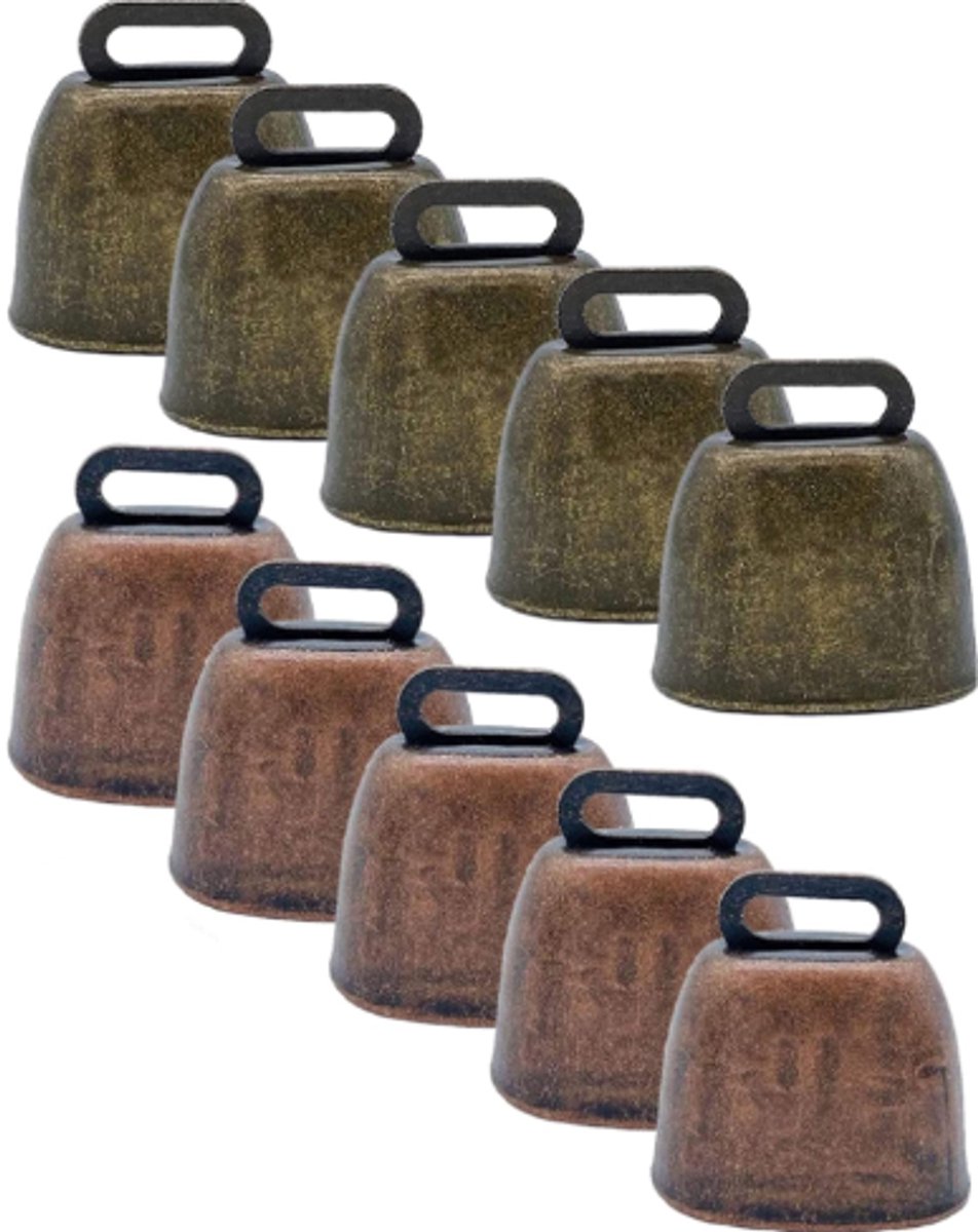 10 Pieces - Cowbell - Cowbells - Decorative Cowbells - Farm - Bell - Grazing Cowbell - Metal Cow Bell Bells - Goat Bell - Animal Gift - Bronze*5+red bronze*5 - Metal - 35*37mm