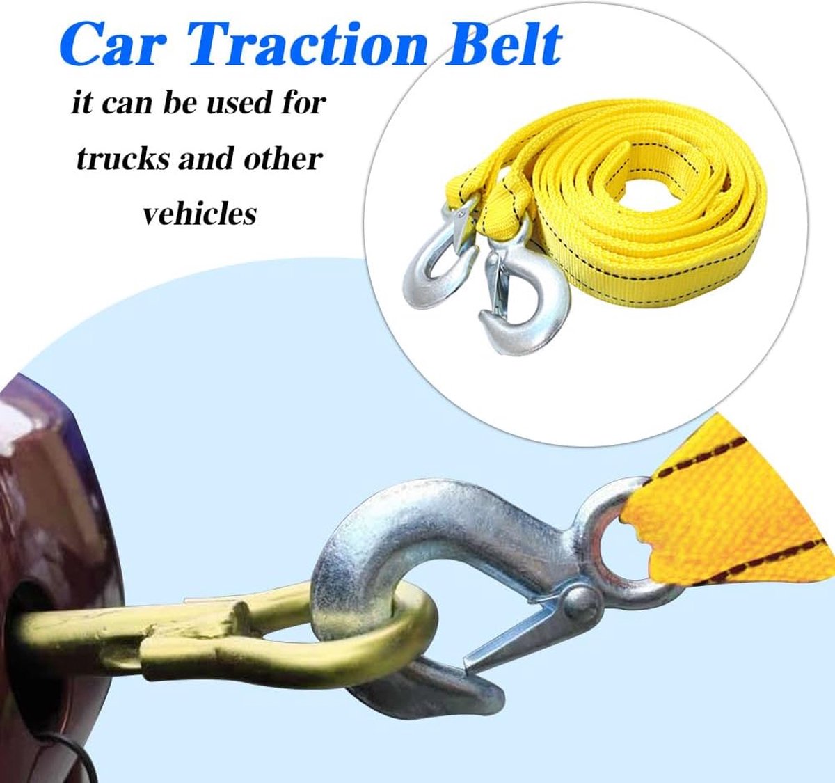 Tow rope Tow strap Tow rope car - 4 m 5000KG - nylon and steel - yellow