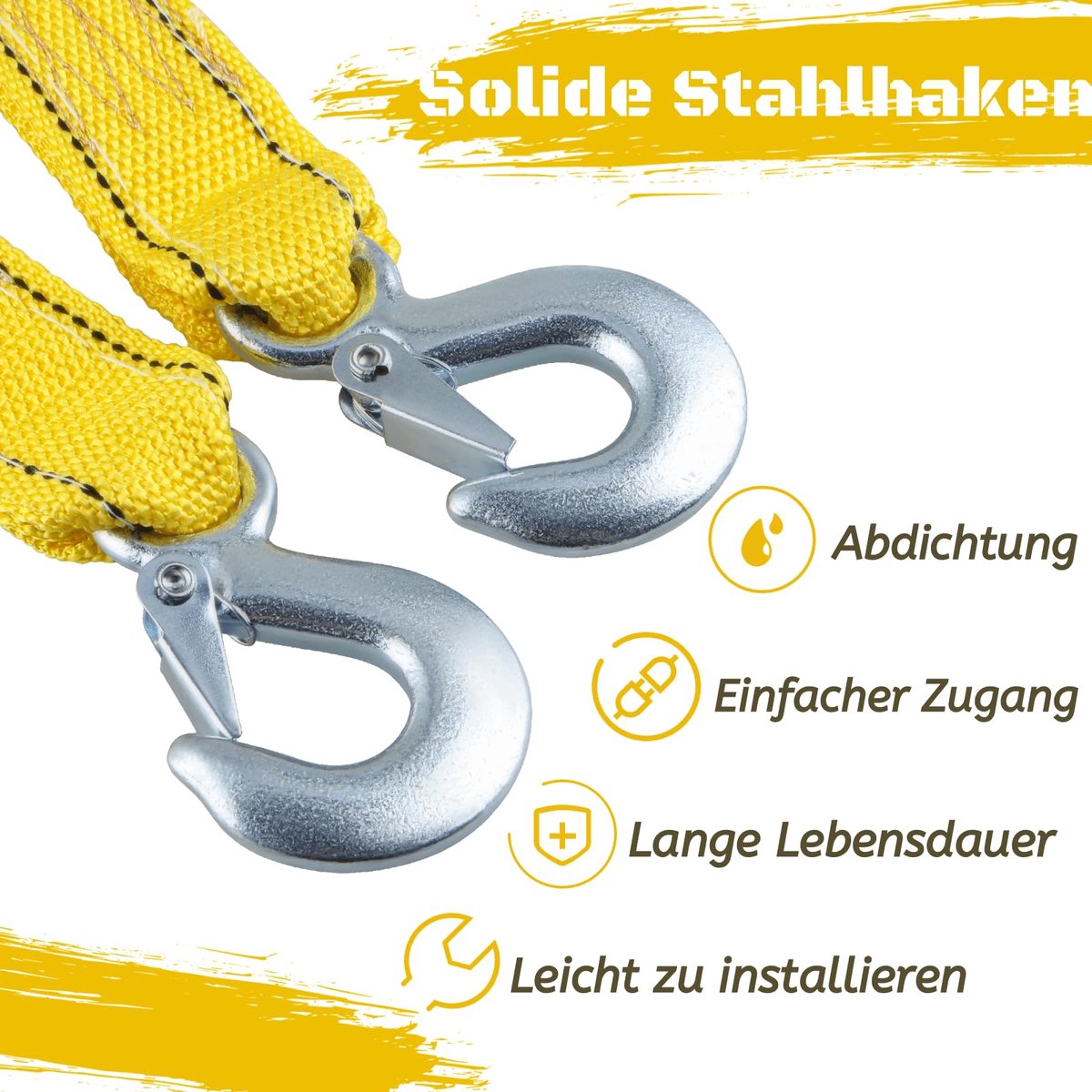 Tow rope Tow strap Tow rope car - 4 m 5000KG - nylon and steel - yellow