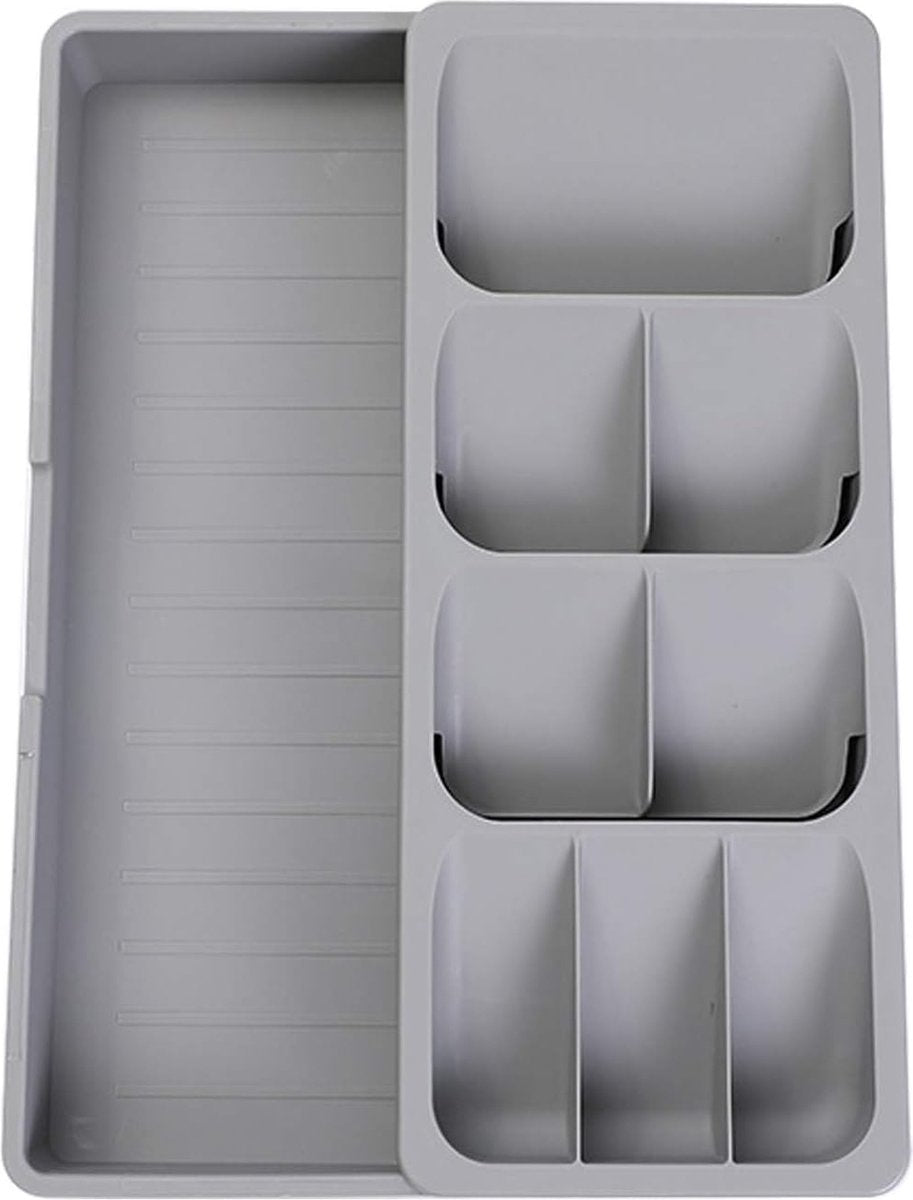 2 in 1 Storage Box - Cutlery Organizer - Cutlery Tray - Drawer Organizer - Multifunctional Cutlery Tray - Pull-out Cutlery Tray - Cutlery Tray Drawer Divider - Small Cutlery Tray for Kitchen - Storage Bins for Cutlery Storage - Gray - PP - 40.5*16.5*5.5cm