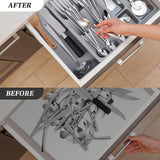 2 in 1 Storage Box - Cutlery Organizer - Cutlery Tray - Drawer Organizer - Multifunctional Cutlery Tray - Pull-out Cutlery Tray - Cutlery Tray Drawer Divider - Small Cutlery Tray for Kitchen - Storage Bins for Cutlery Storage - Gray - PP - 40.5*16.5*5.5cm - Front View