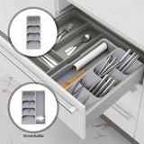 2 in 1 Storage Box - Cutlery Organizer - Cutlery Tray - Drawer Organizer - Multifunctional Cutlery Tray - Pull-out Cutlery Tray - Cutlery Tray Drawer Divider - Small Cutlery Tray for Kitchen - Storage Bins for Cutlery Storage - Gray - PP - 40.5*16.5*5.5cm