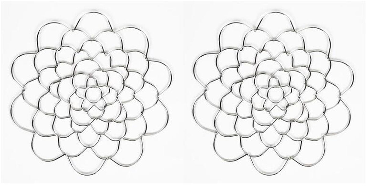 Flower Arrangement Holder Set - 2 Pieces - Flower Stand - Stainless Steel - Metal Wire Flower Arranger - Reusable - Flower Arranging Tool - Flower Grid Organizer - Suitable for Vases, Flower Stems and Bouquets - 15cm - Silver