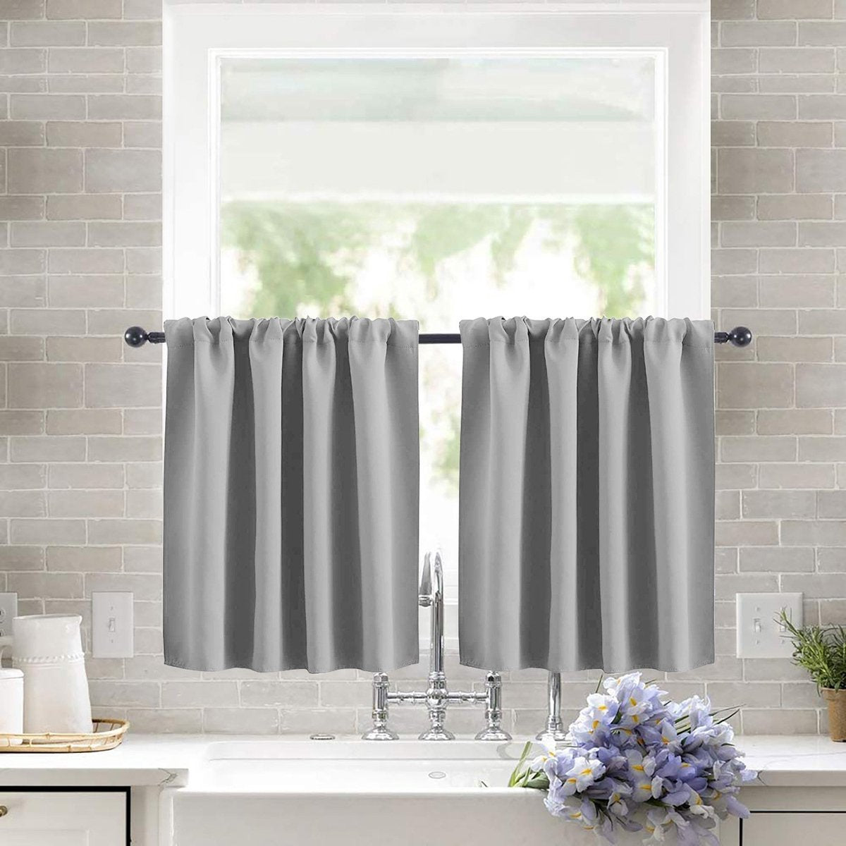 2 pieces - Curtain - Small window curtains - for bedroom kitchen cupboard child basement camper curtains - 76*60cm - Light gray - Blackout curtain - Polyester