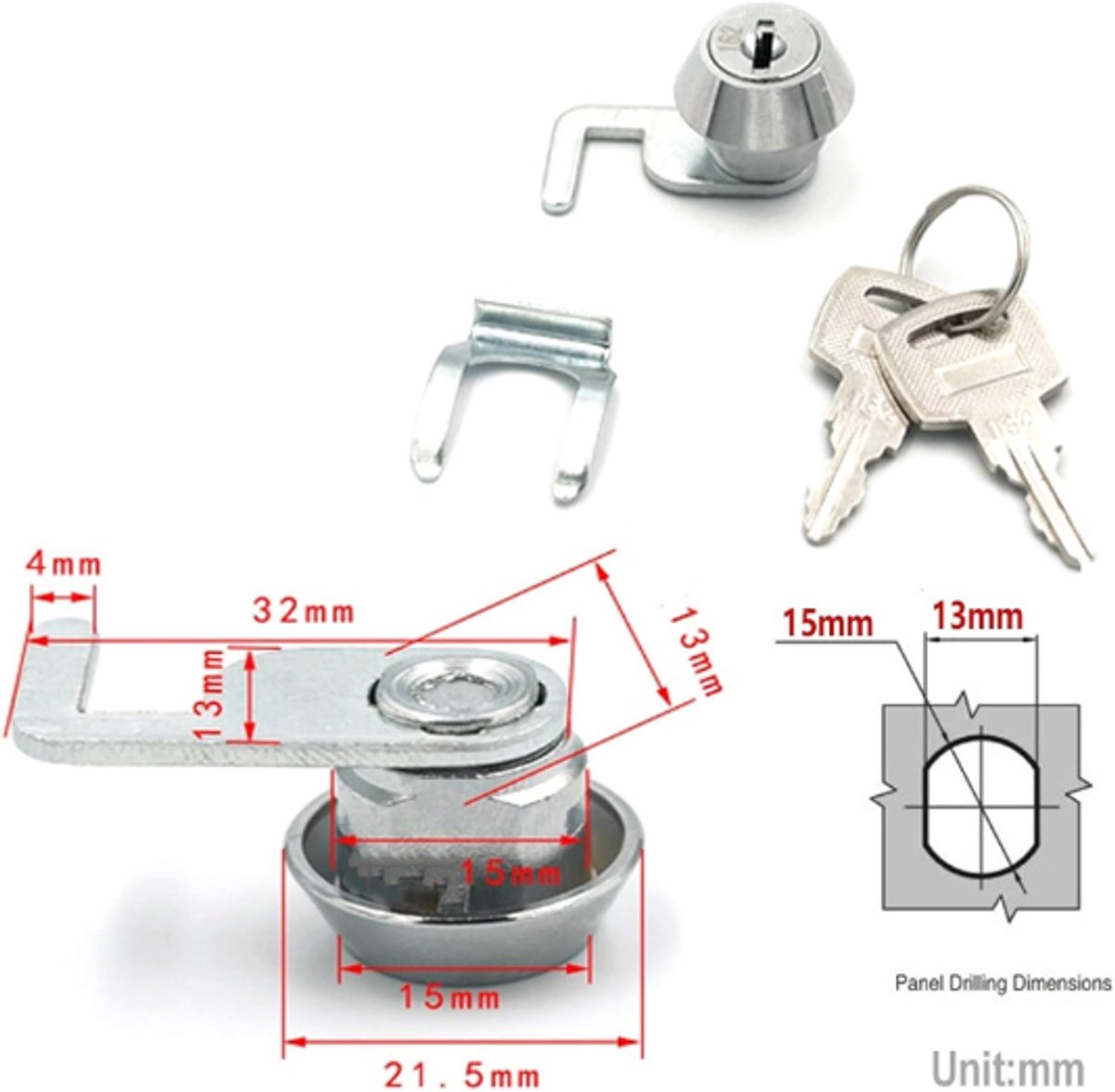 Letterbox lock - Cam lock - Cabinet lock - Cam lock - Security cabinet lock - Cylinder lock - 21.5 mm - Zinc alloy - With key - For Cabinet, Cabinet door, Filing cabinet, Letterboxes, Drawer cabinet