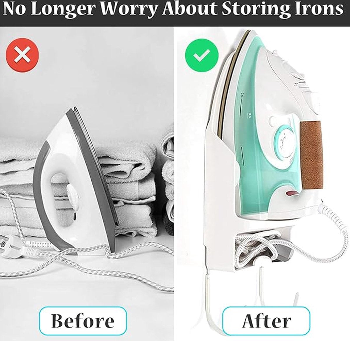Ironing board holder - Hanging system for your ironing board AND iron - simple ironing board holder - white - plastic