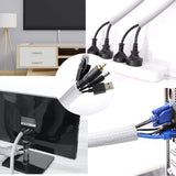 Cable Sleeve - 2m - Diameter 19MM - Cable Management - Braided Cable Sheathing - Cable Protector - Stretchable - Cuttable - PET - White - For TV / Computer / Home Theater / Engine Compartment - Side View